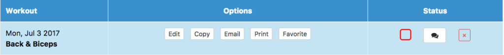 Copy Workouts button is in the Options Column