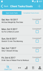 The FitSW Android App enables your to track completion of various goals and tasks for your clients.