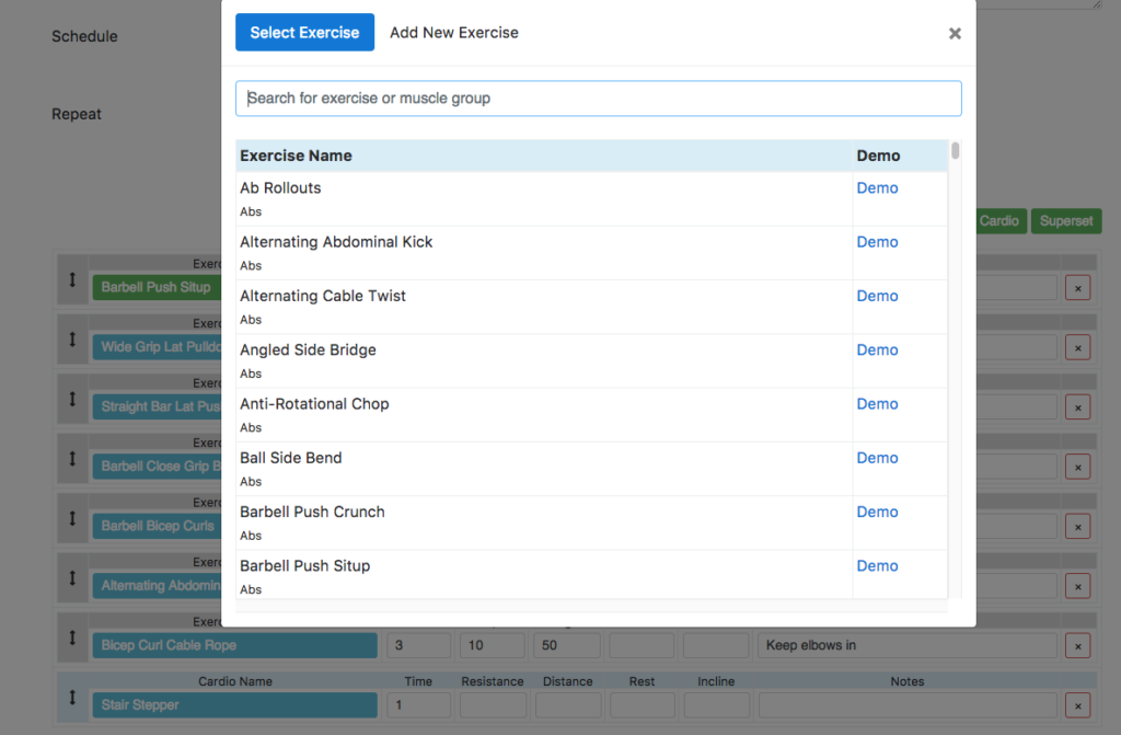 New Online Workout Creator Improved Layout