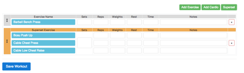 New Online Workout Creator Features: Supersets Step 3