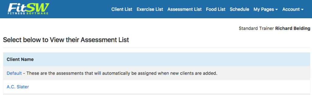 Set Default Assessments for your Fitness Progress Graphs.