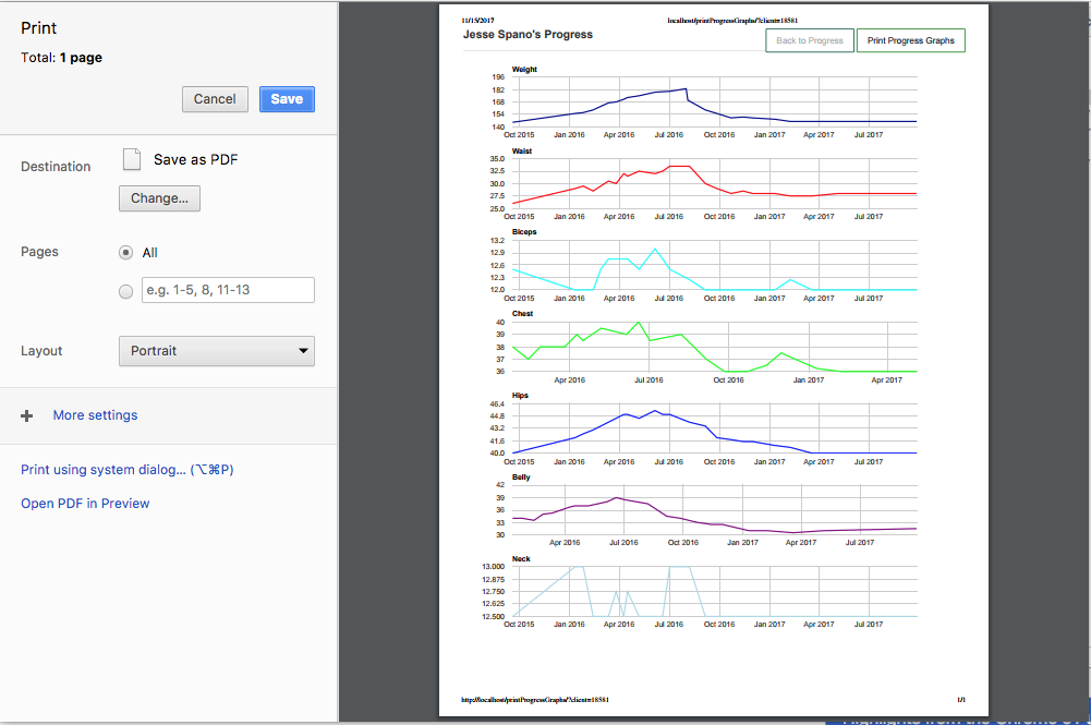 Printing Fitness Progress Graphs formatting.