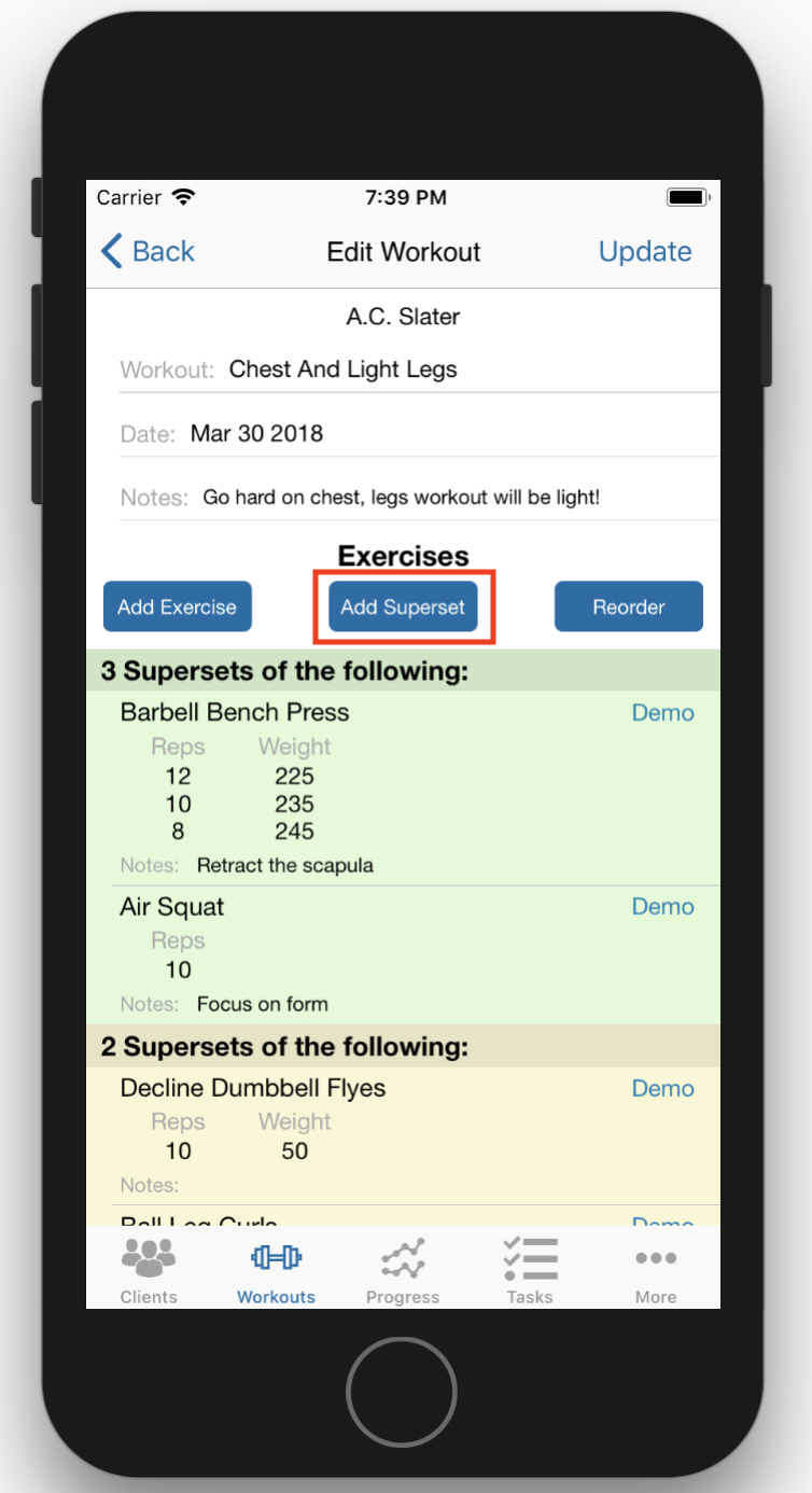 Create Superset Workouts on Phone