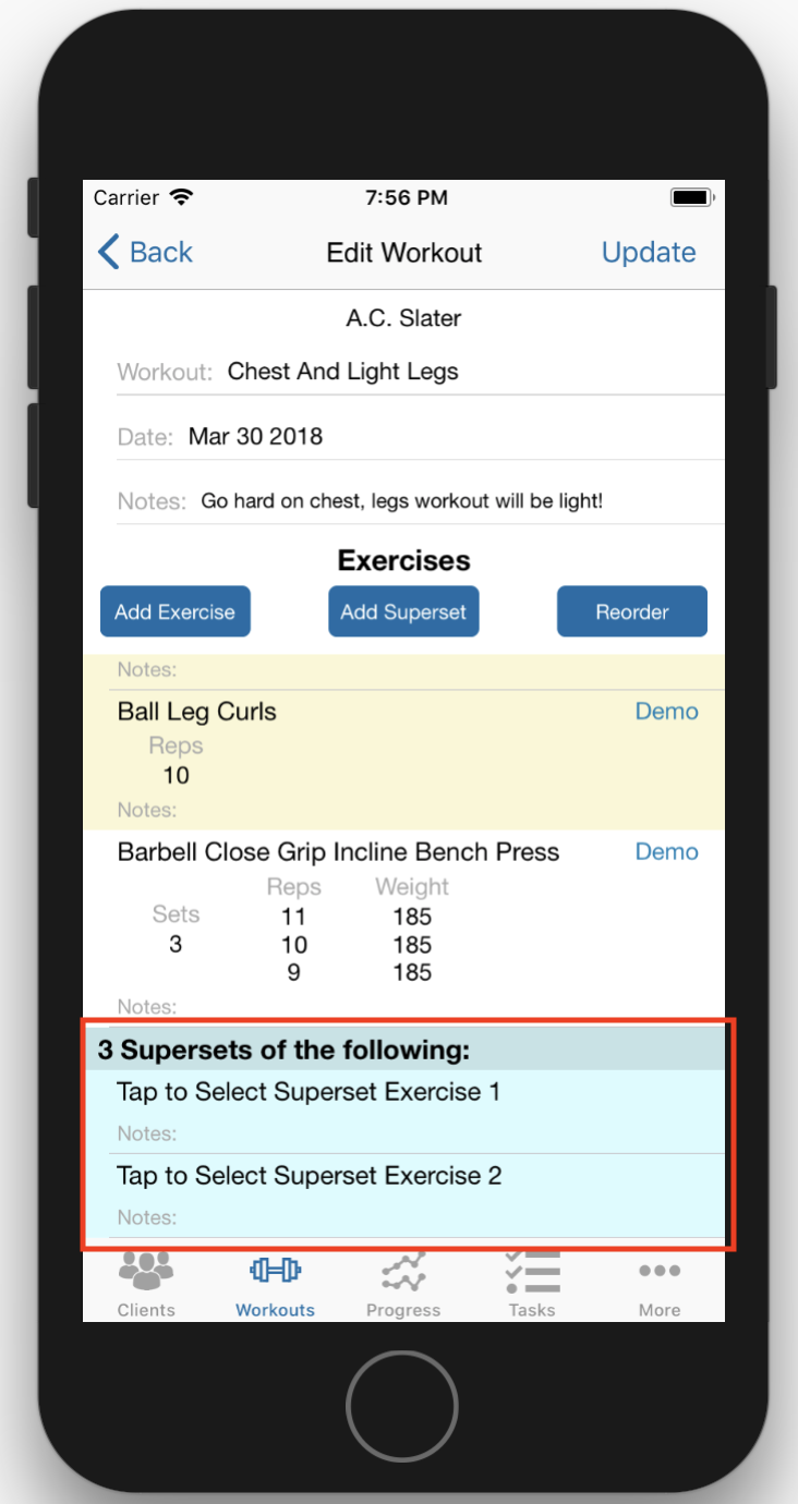Superset workout will then be created