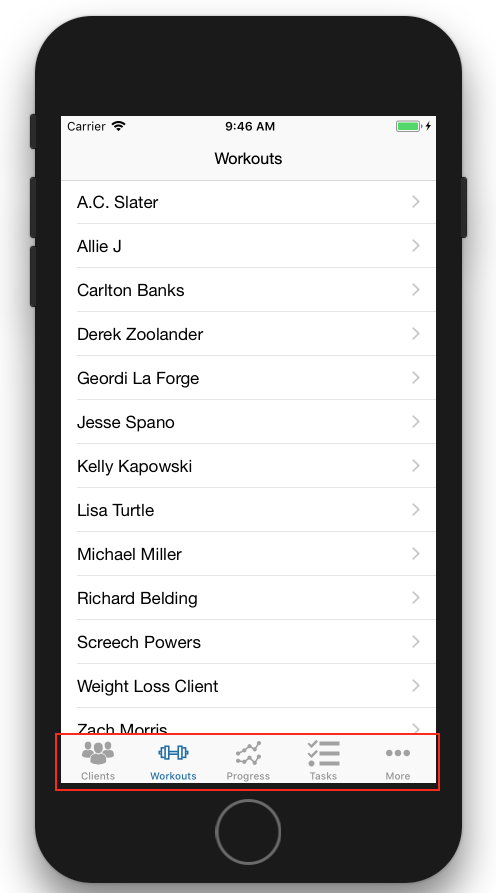 Customized Workout, Progress, Diet, Task menu