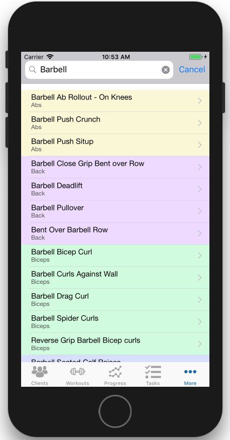 Improved Searchable Exercise List