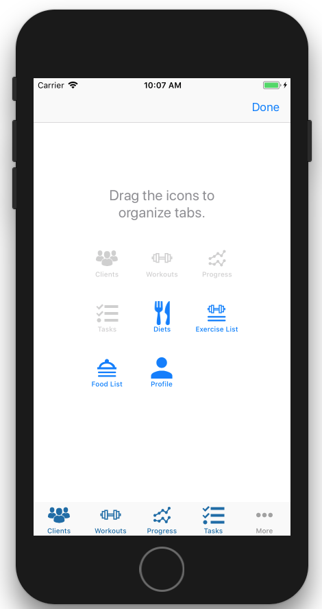 Updating, Customized, Workout, Progress, Diet, Task, More Menu