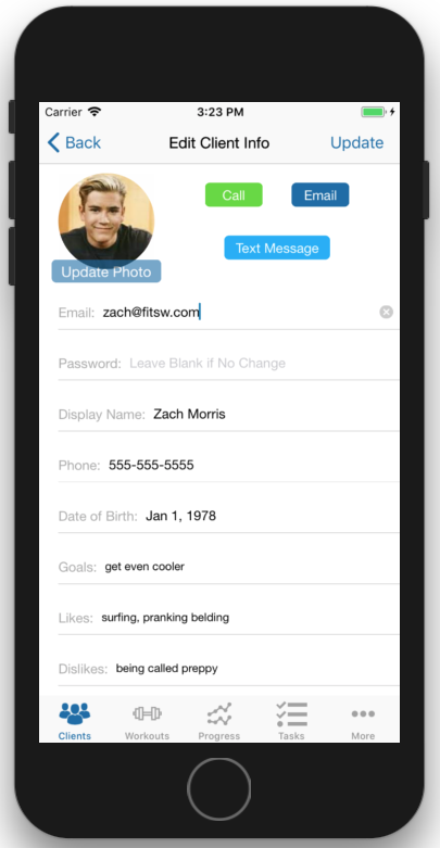 Managing Personal Training Clients Contact Info iOS App ...