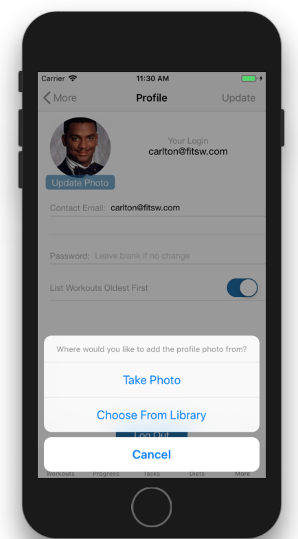 Profile Screen Updating Profile Picture as a Personal Training Client