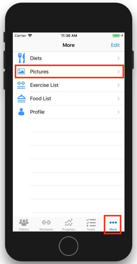 Accessing the Take And Store Fitness Progress Pictures In App Pictures Tab