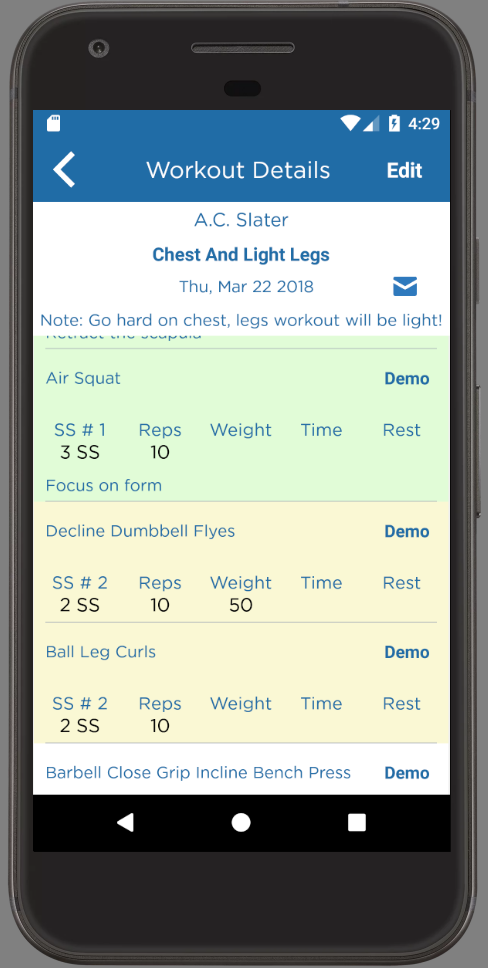 Android App for Personal Trainers Workout Page