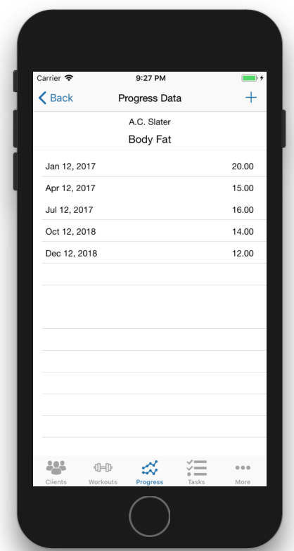 Client Fitness Progress Tracking Data Table