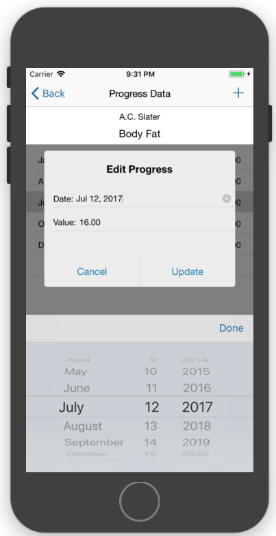 Client Fitness Progress Tracking Edit Data