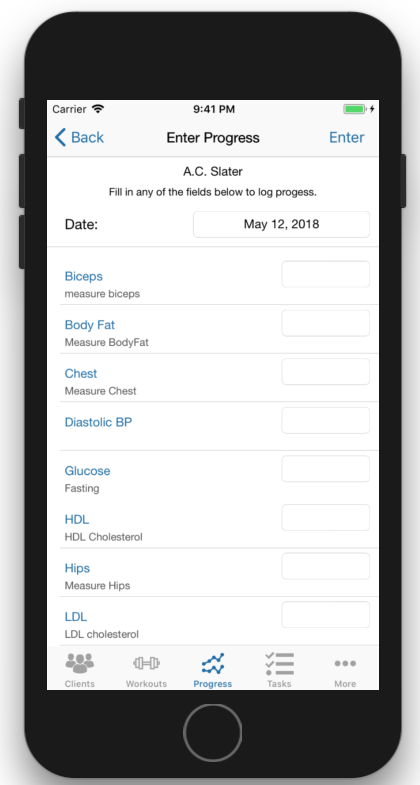 Client Fitness Progress Tracking Enter New Data