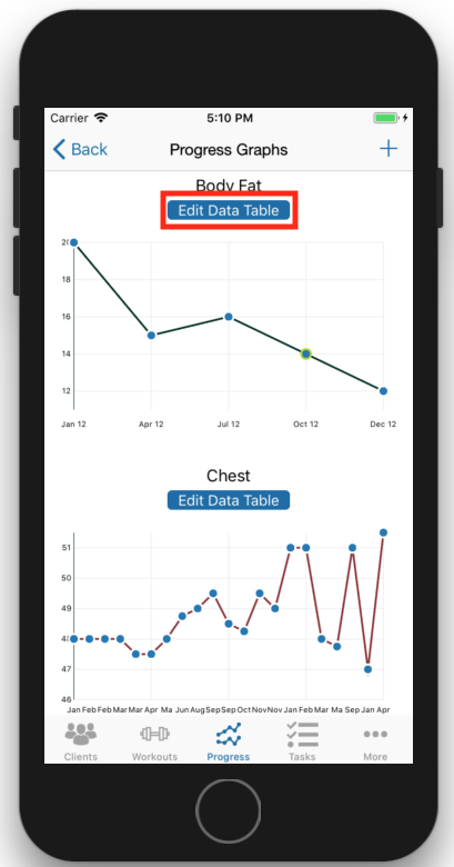 Client Fitness Progress Tracking Graph