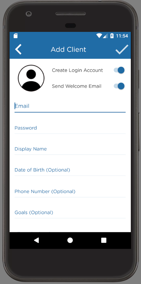 Personal Trainer App Android Client Accounts