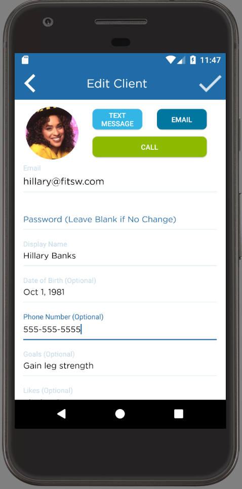 Personal Trainer App Android Contact Clients