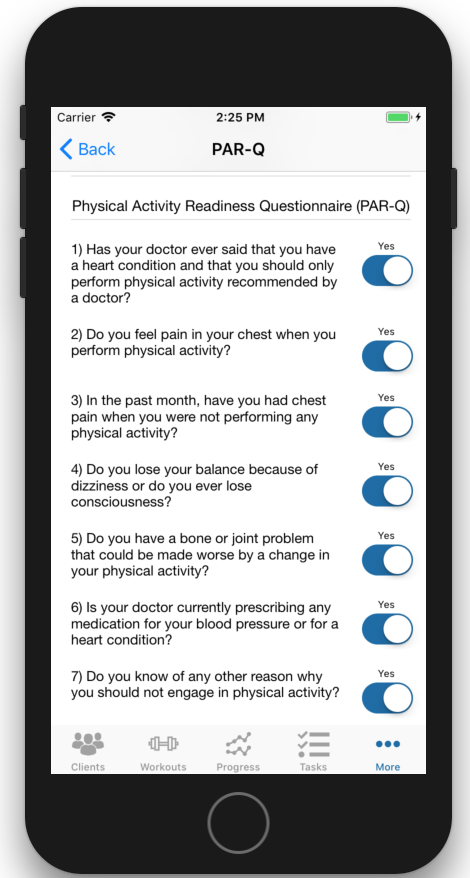 PAR-Q iOS App Physical Activity Readiness Questions