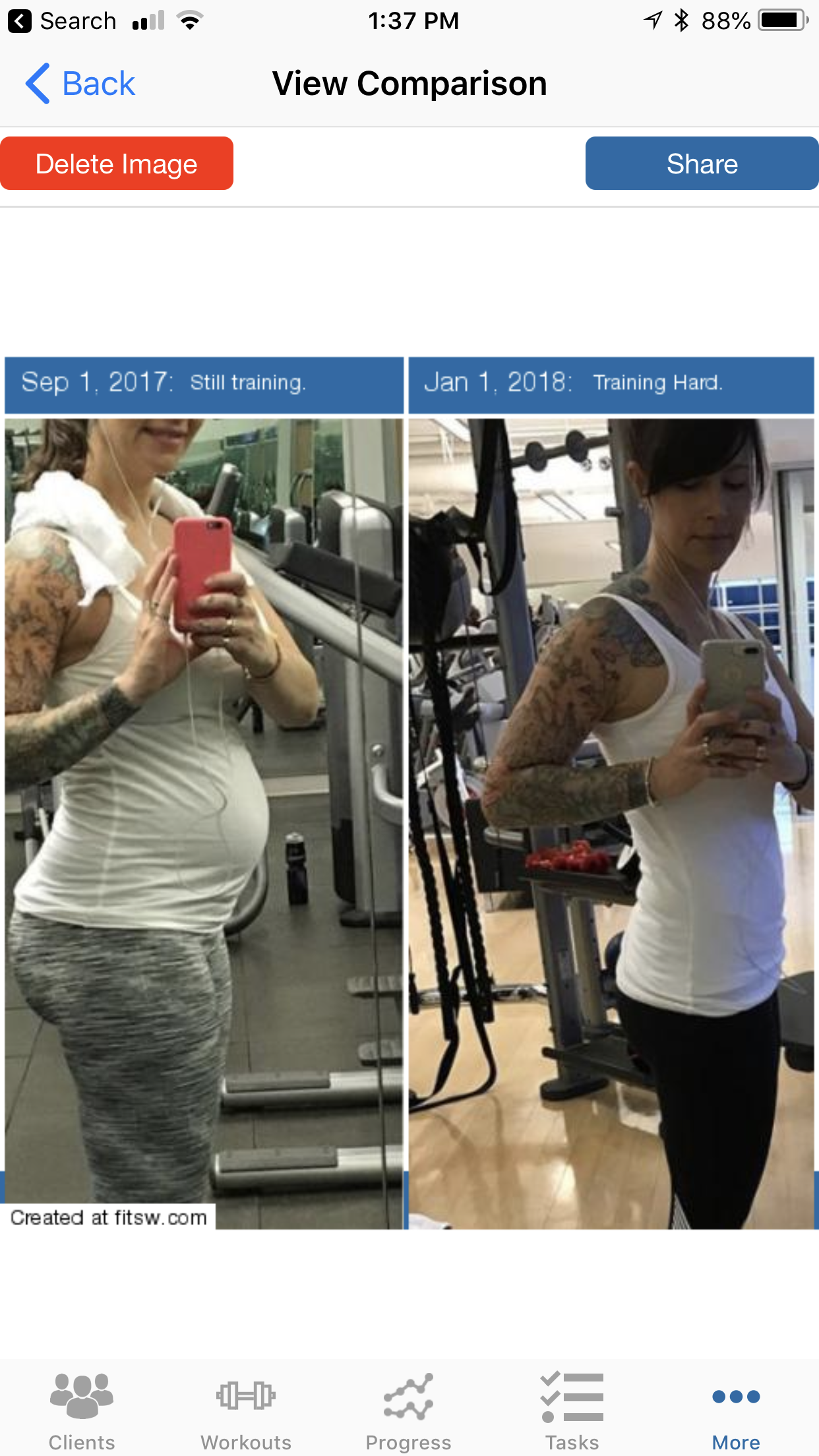 Easily Share Personal Training client Progress Comparison Image