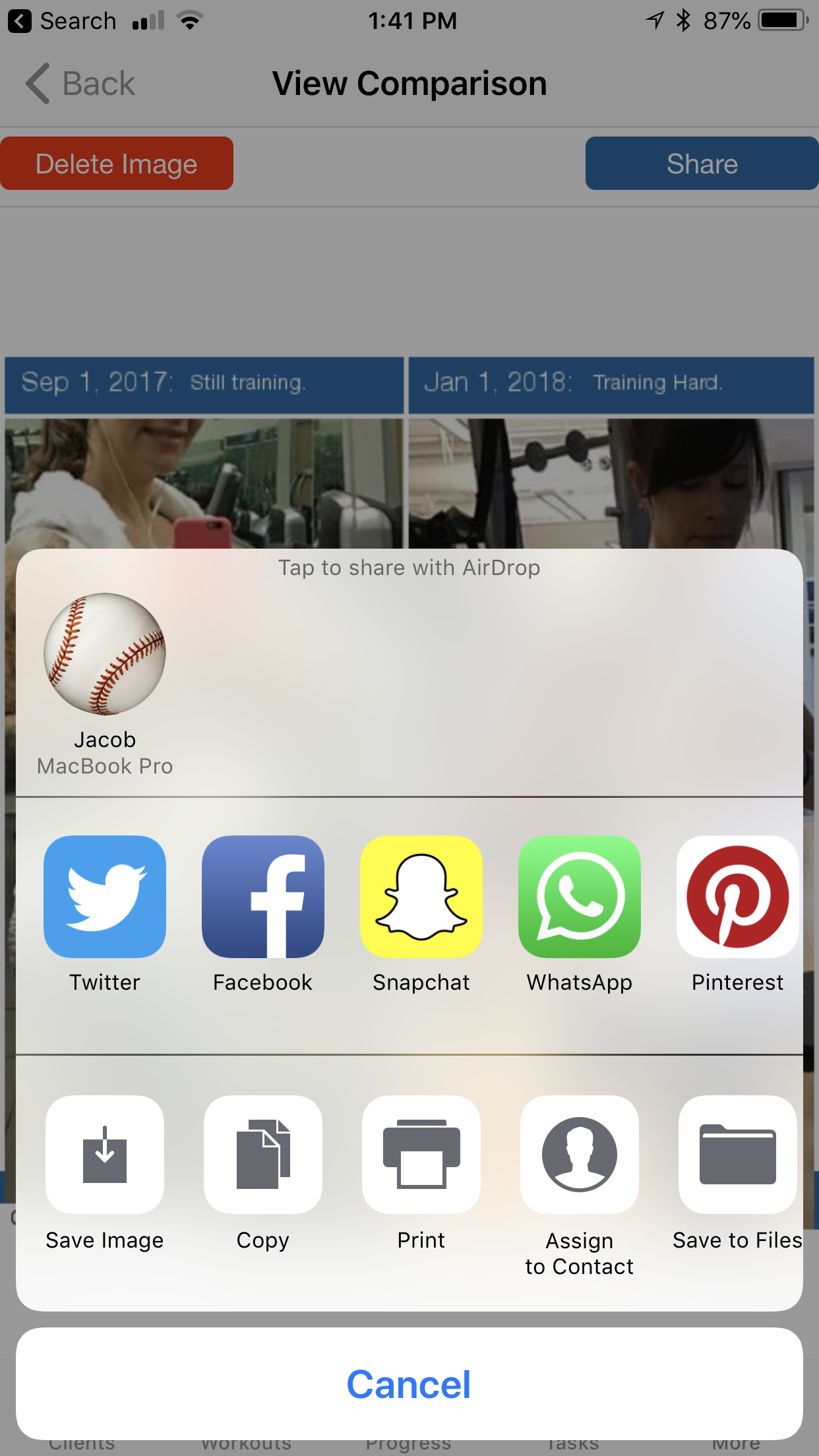 Easily Share Personal Training client Progress Comparison Share