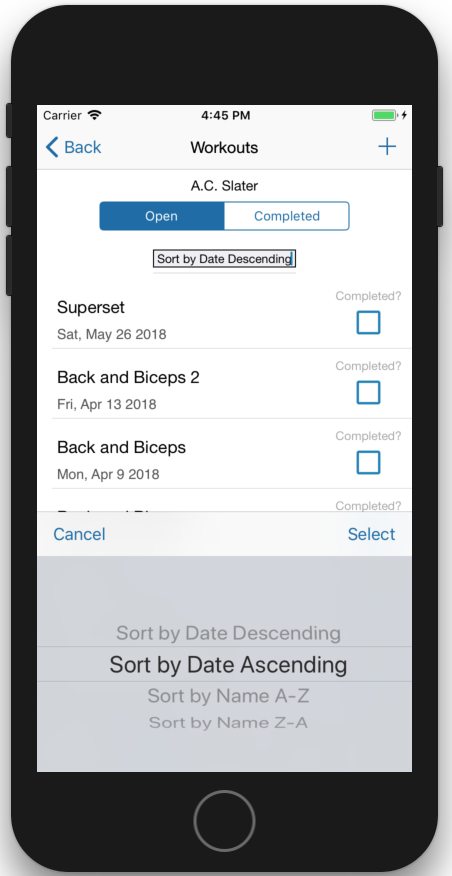 Organizing Workouts and Diets iOS App Sorting Selected