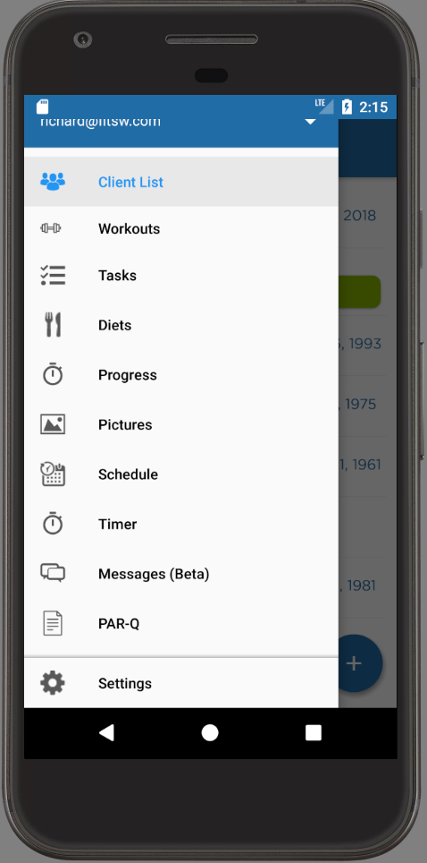 PAR-Q Android App Physical Activity Readiness Questionnaire Access Menu