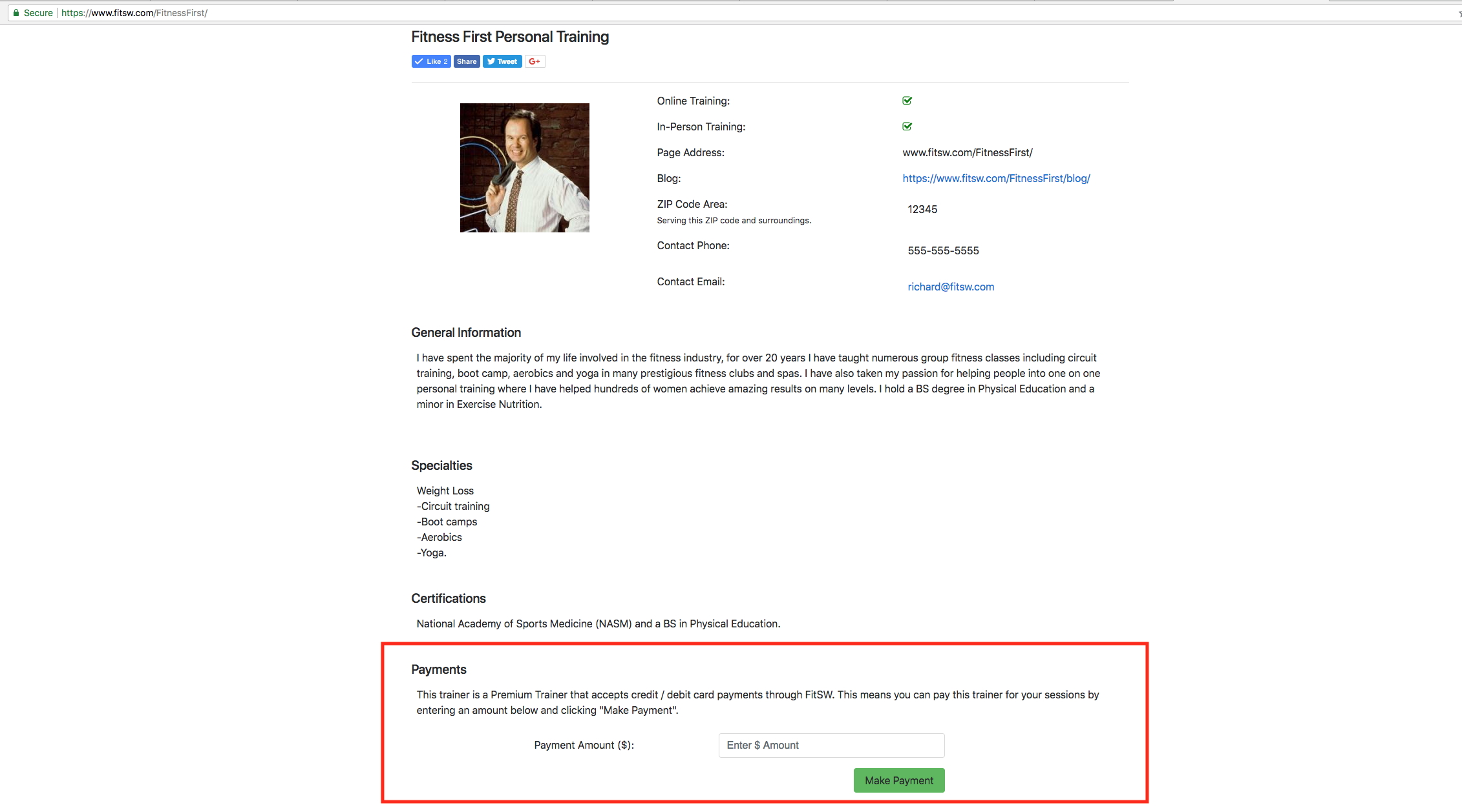 Accepting Payments From Personal Training Clients Make Payment Personalized Page