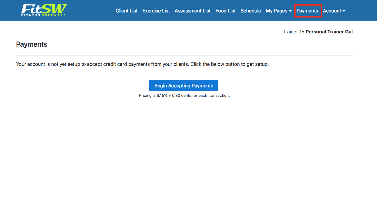 Accepting Payments From Personal Training Clients Payments Tab