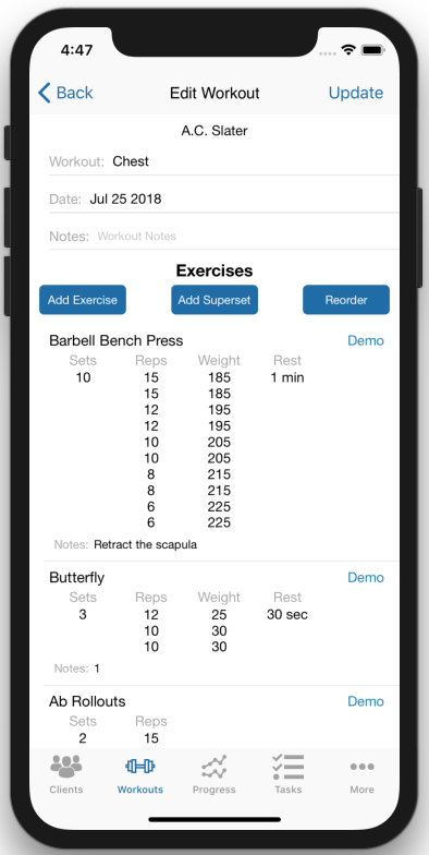 Personal Trainer Workout Creator Multiple Reps Weights