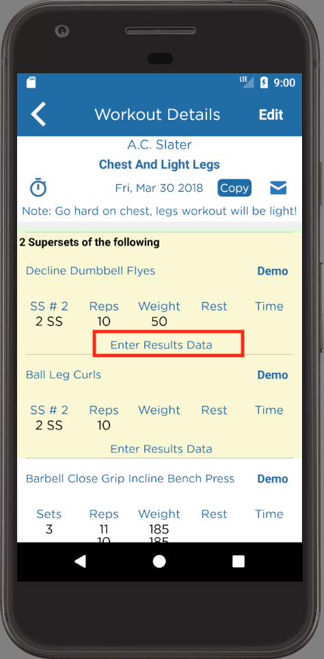 Tracking Client Workout Results Workout Details Page Android