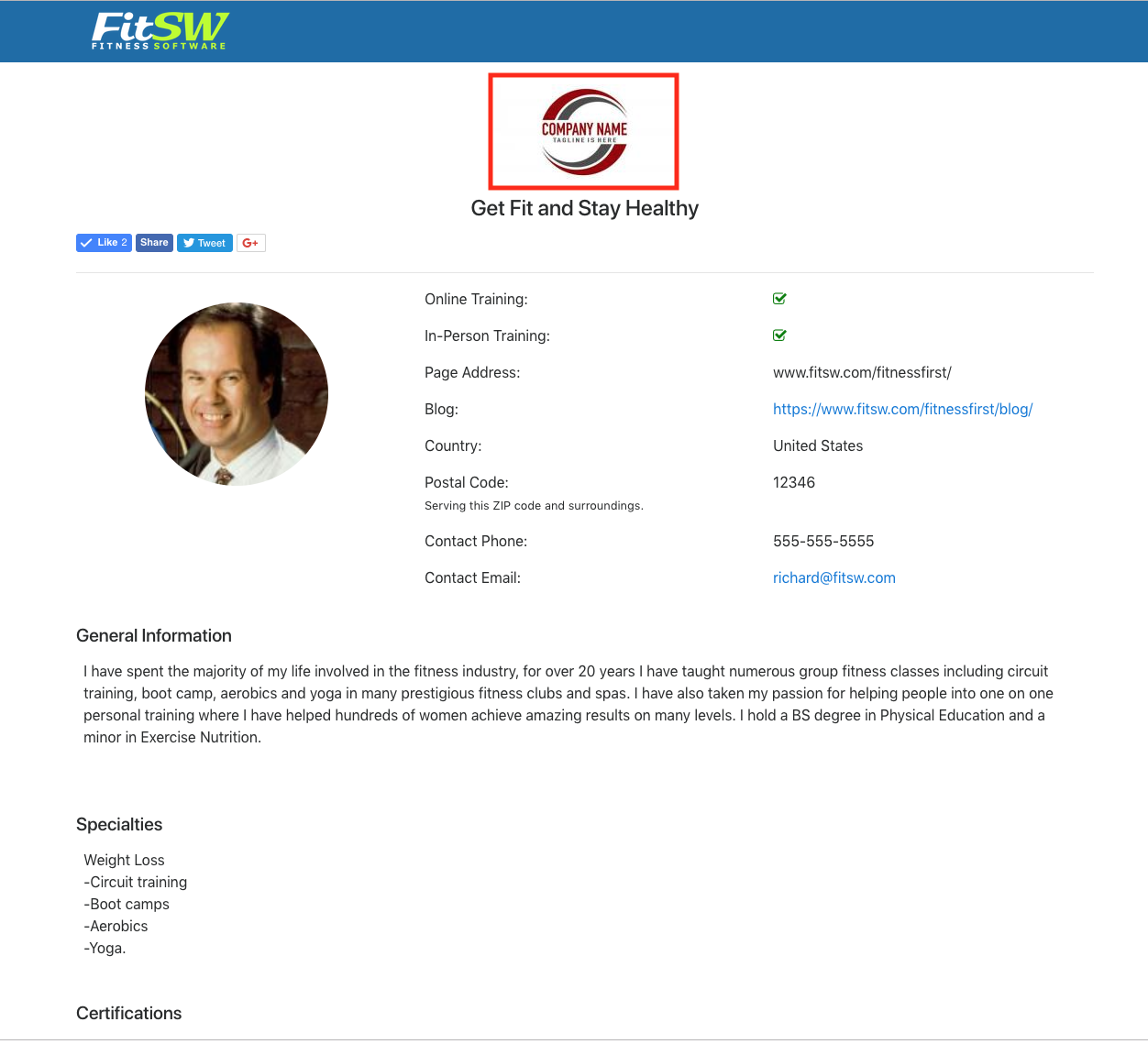 Personal Trainer Custom Web Page Updates Page View