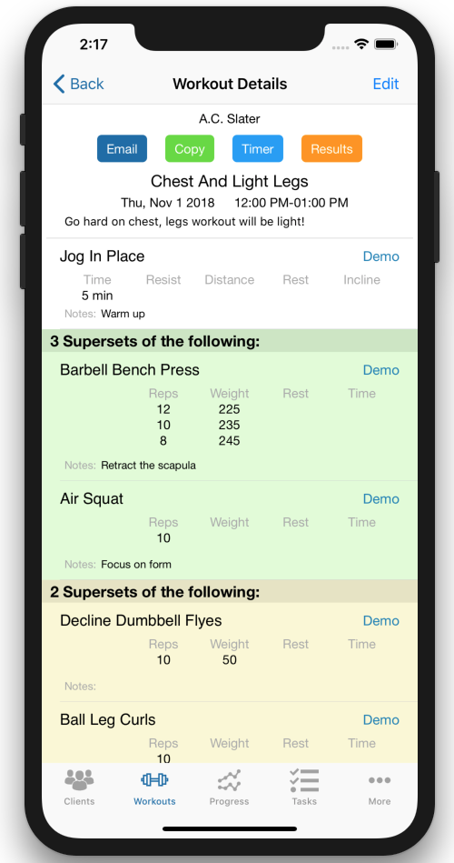 Personal Trainer Scheduler Calendar Workout Details View