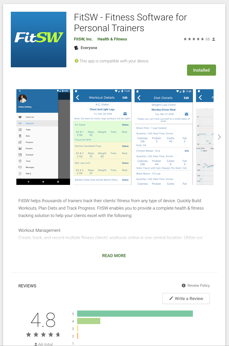 Personal Trainer Software for iOS and Android Google Play Store