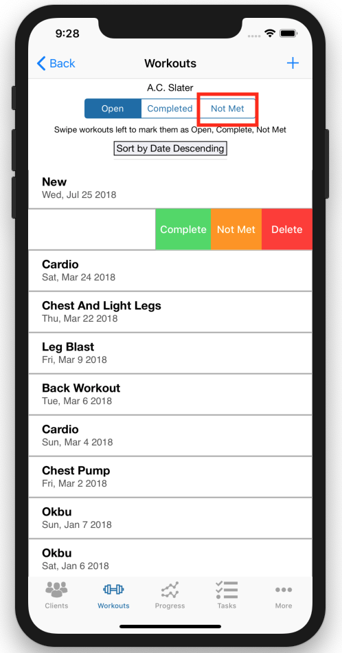 Personal Trainer Workout Tracker Improvements Additional Tab