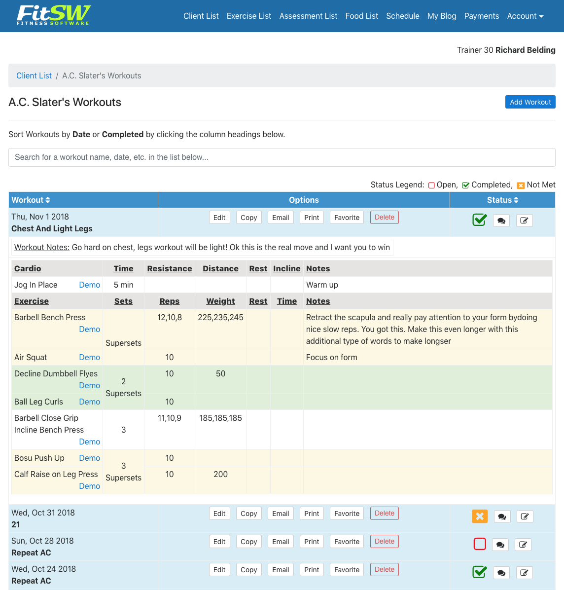Personal Trainer Workout Tracker Improvements Webiste