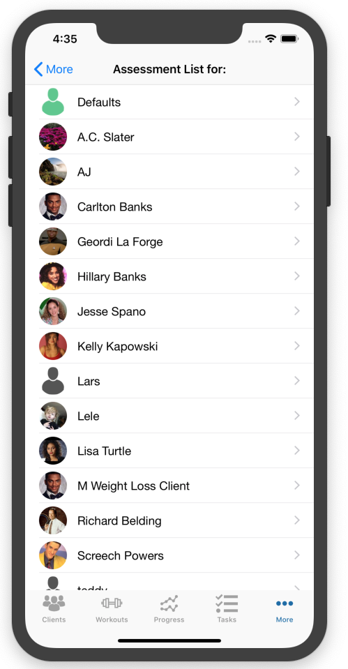 Tracking Fitness Client Progress Assessment Updates Assessment List