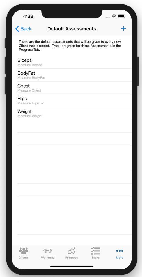 Tracking Fitness Client Progress Assessment Updates Default Assessments