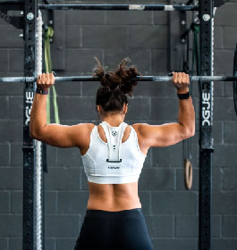 Woman Fitness Client Barbell Shoulder Pressing